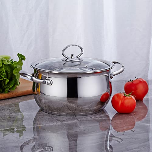 SANQIAHOME Induction Cooking Pot 24 cm - 18/8 Stainless Steel - 4.3L - Mirror polishing -with Scale ruler Suitable for All Cookers - Oven-Safe