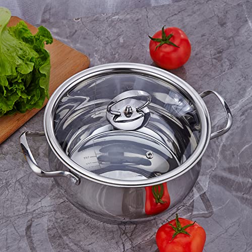 SANQIAHOME Induction Cooking Pot 24 cm - 18/8 Stainless Steel - 4.3L - Mirror polishing -with Scale ruler Suitable for All Cookers - Oven-Safe