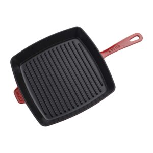 Staub Cast Iron 12-inch Square Grill Pan - Cherry, Made in France