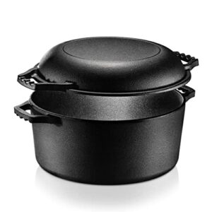 nutrichef cast iron multi cooker - pre-seasoned non-stick double dutch oven stovetop casserole cookware braising pot and skillet lid with handle- for oven, stove, grill, over a campfire cooking