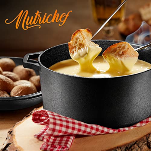 NutriChef Cast Iron Multi Cooker - Pre-Seasoned Non-Stick Double Dutch Oven Stovetop Casserole Cookware Braising Pot and Skillet Lid with Handle- For Oven, Stove, Grill, Over a Campfire Cooking