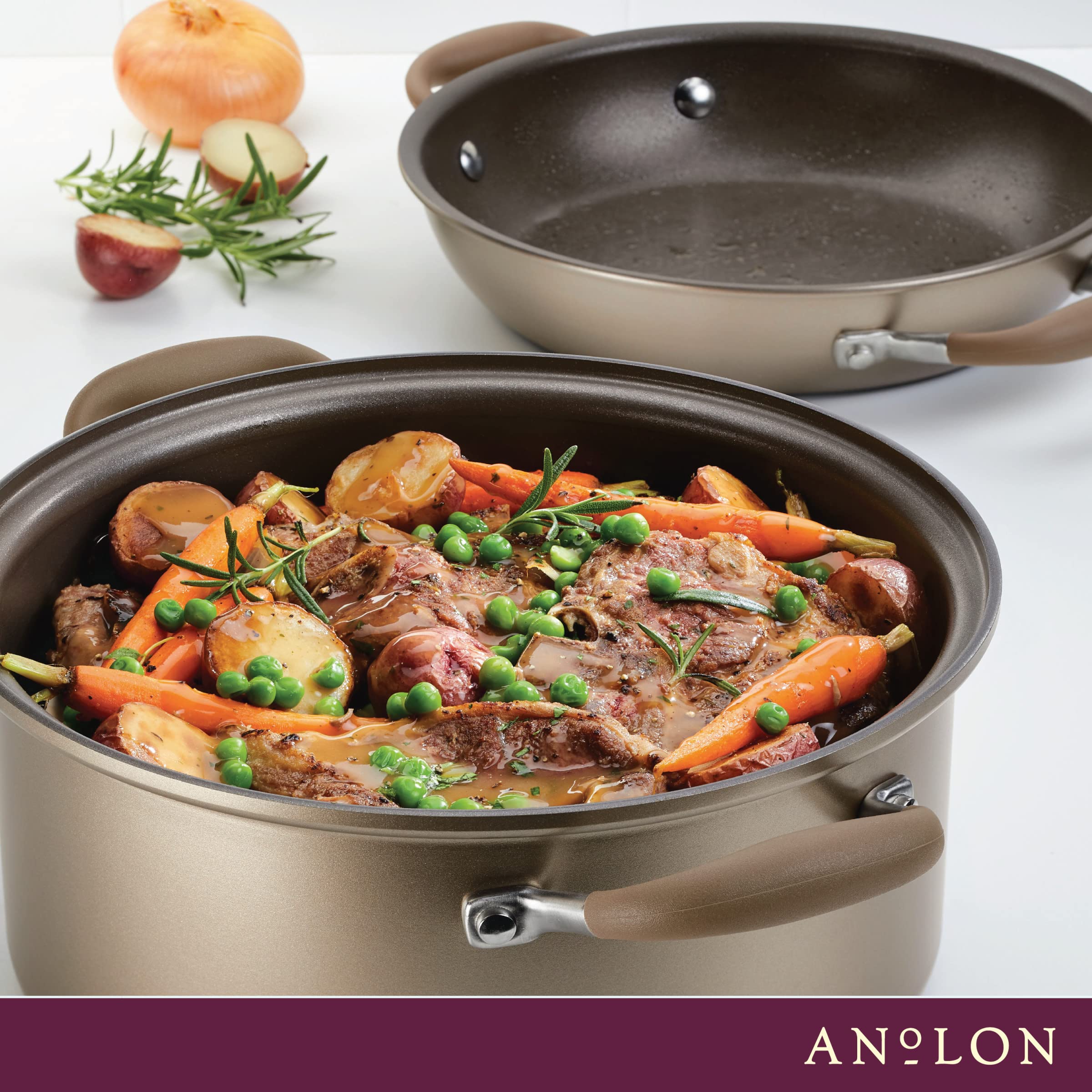 Anolon Advanced Home Hard-Anodized Nonstick Two Step Meal Set (5 Qt. Dutch Oven & 10" Everything Pan Lid, Bronze)