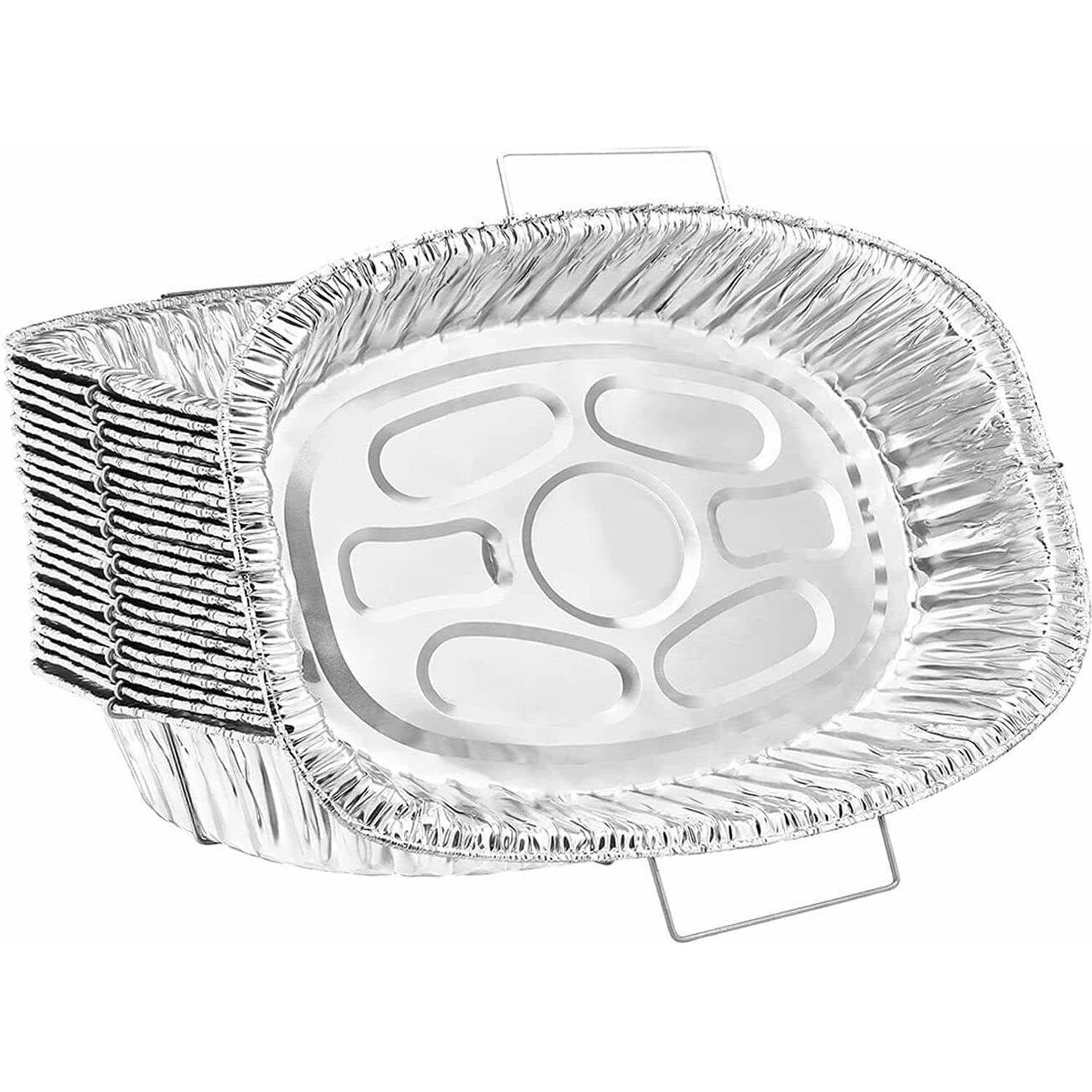 Nicole Fantini Disposable Aluminum Oval Roaster pan with Handle Rack 18.25 L X 13 W X 3.5'': Qty 10, Silver