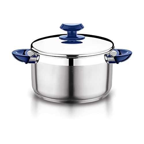 YBM Home 9 Quart Commercial Grade 18/10 Stainless Steel Stockpot with Cover Lid, Induction Stovetop Compatible Cookware with Encapsulated Aluminum Core, Blue