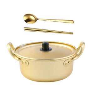 Hemoton 1 Set Ramen Pot, Korean Ramen Cooking Pot With Lid Spoon and Chopsticks (1pair), Korean Ramen Noodle Pot Korean Stockpots with Double handle (5.5inch/ 14cm)