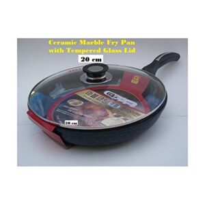ceramic marble coated non stick cast aluminium fry pan with lid, 20 cm (8 inches)