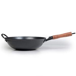 臻三环 zhensanhuan cast iron woks and stir fry pans, no coating, induction suitable, flat bottom (32cm/12.6in)