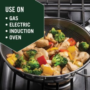 HexClad 3 Piece Hybrid Stainless Steel Cookware Set - 12 Inch Fry Pan, 12 Inch Griddle Skillet, 12 Inch WoK - Stay-Cool Handle - Dishwasher Safe, Non Stick, Works on Induction, Gas, & Electric Stove