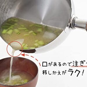 Yoshikawa YJ3367 Yukihira Pot, 5.5 inches (14 cm), For Gas Stoves, Stainless Steel, Made in Japan, One-Handed Pot, Tsubamesanjo, Double-Side Pourer, Milk Pan