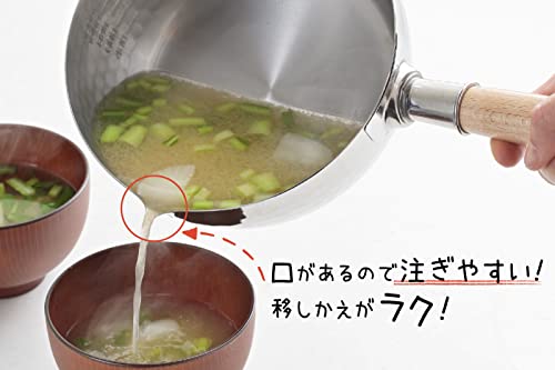Yoshikawa YJ3367 Yukihira Pot, 5.5 inches (14 cm), For Gas Stoves, Stainless Steel, Made in Japan, One-Handed Pot, Tsubamesanjo, Double-Side Pourer, Milk Pan