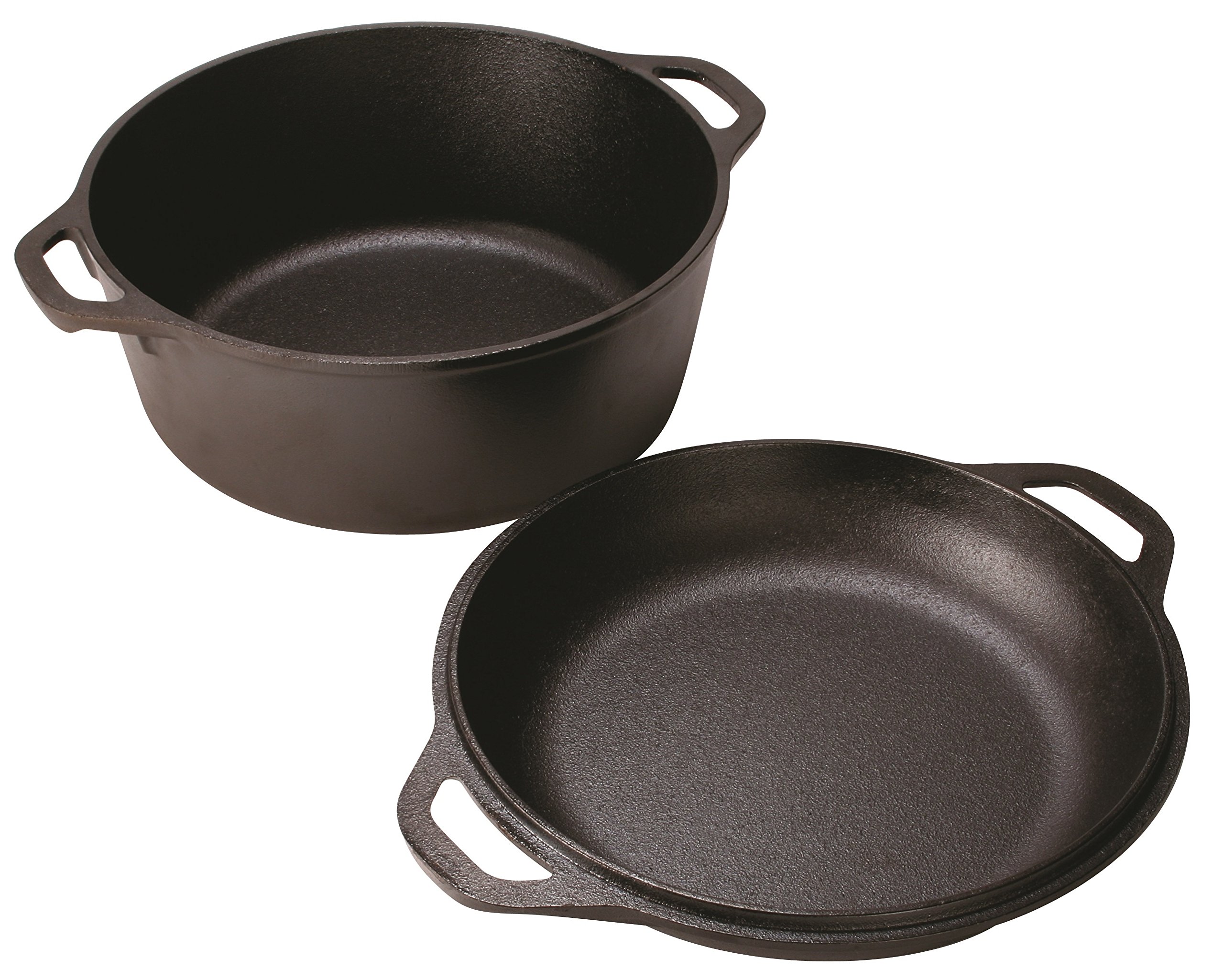 Lodge Cast Iron Serving Pot Cast Iron Double Dutch Oven, 5-Quart & Seasoned Cast Iron Care Kit