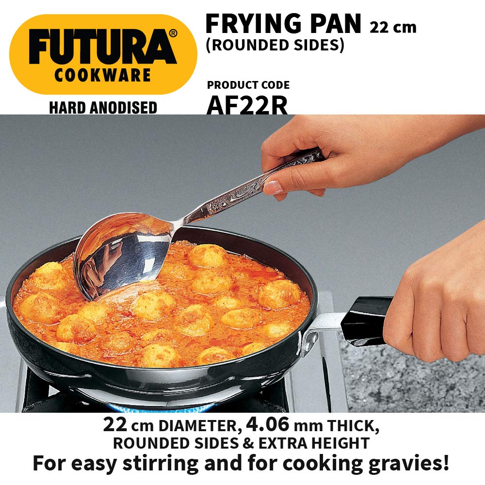 Hawkins l08 Futura Hard Anodised Round Frying Pan, 22cm Black, 22 cm