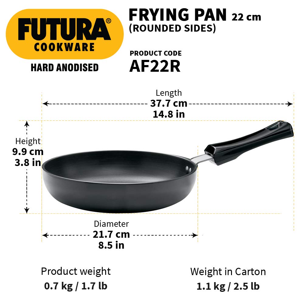 Hawkins l08 Futura Hard Anodised Round Frying Pan, 22cm Black, 22 cm