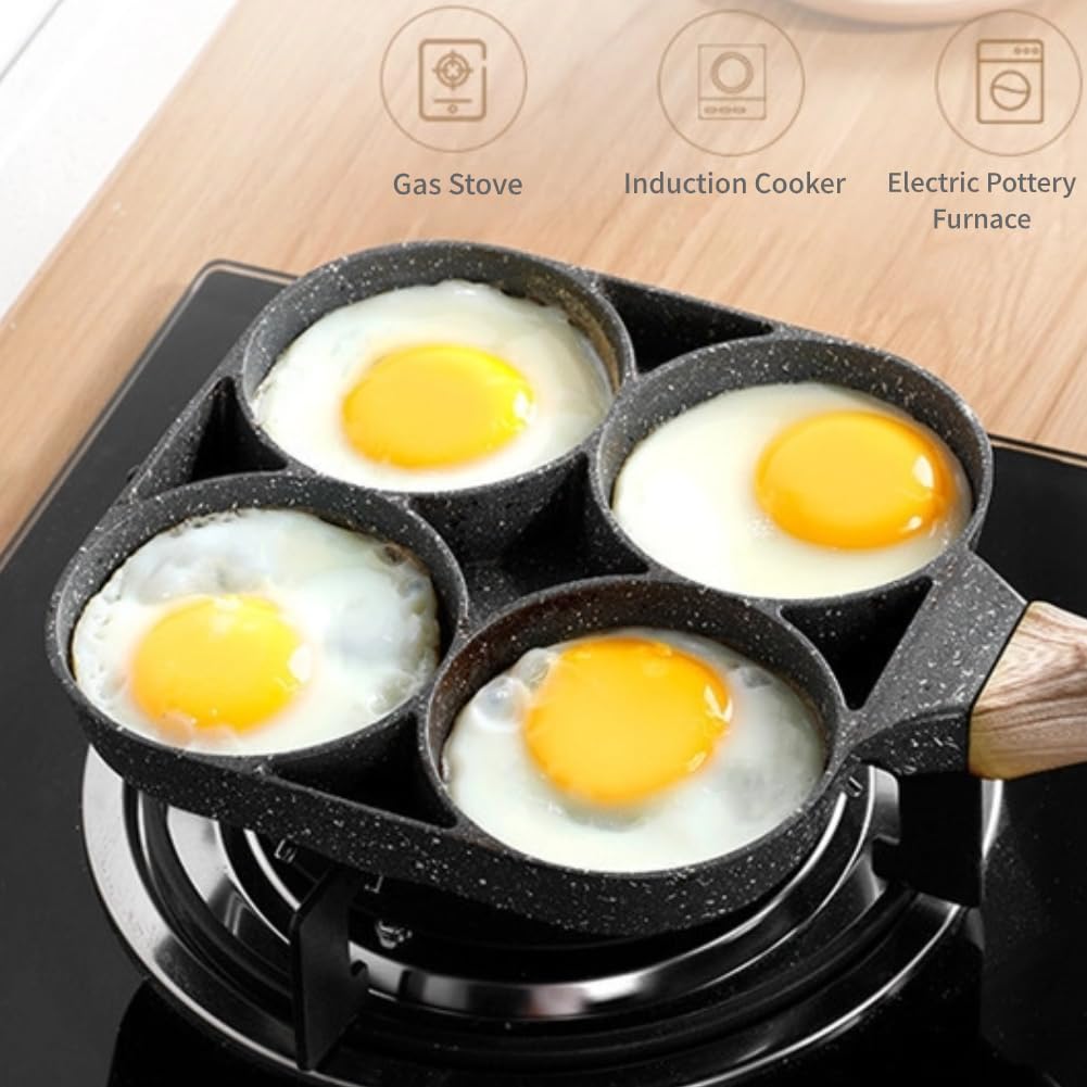 Egg Pan, 4-Hole Egg Burger Pan, Non Sticking Breakfast Omelet Pancake Frying Pan Crepe Pan for Induction Cooker Electric Ceramic Stove