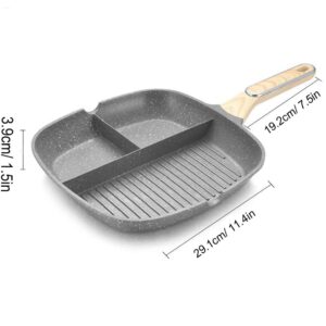 JUSTUP Nonstick Grill Pan, 3-in-1 Egg Pan 11 Inch Non Stick Skillet Pan, Heat Resistant Handle 3 Section Skillet Pancake Pan, Divided Pan Cooking Pan for Breakfast, Egg, Bacon and Burgers