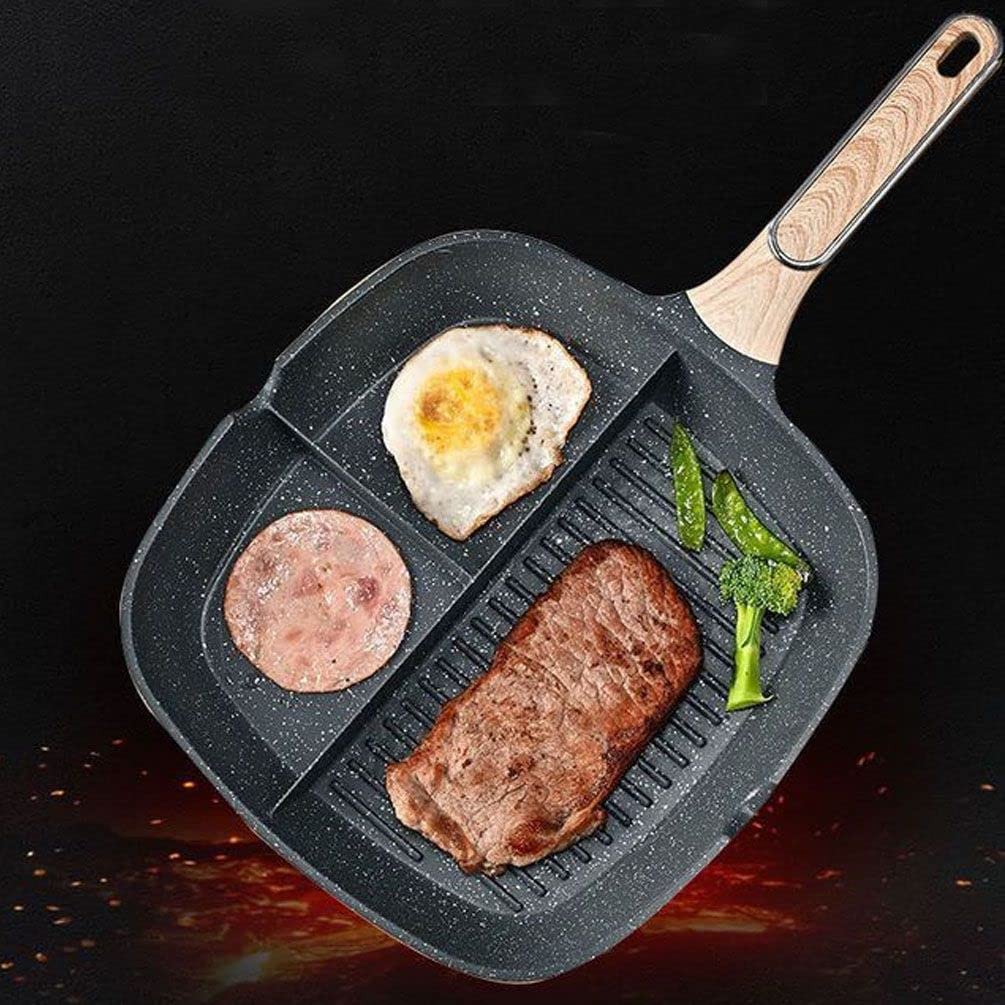 JUSTUP Nonstick Grill Pan, 3-in-1 Egg Pan 11 Inch Non Stick Skillet Pan, Heat Resistant Handle 3 Section Skillet Pancake Pan, Divided Pan Cooking Pan for Breakfast, Egg, Bacon and Burgers