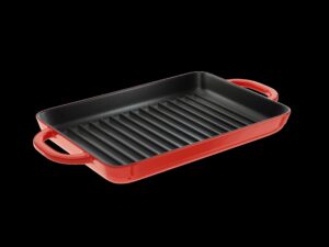 fspe cast iron enameled cast iron grill pan, red