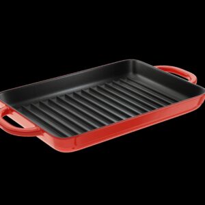 FSPE Cast Iron Enameled Cast Iron Grill Pan, Red