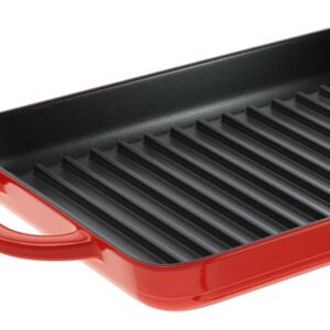 FSPE Cast Iron Enameled Cast Iron Grill Pan, Red