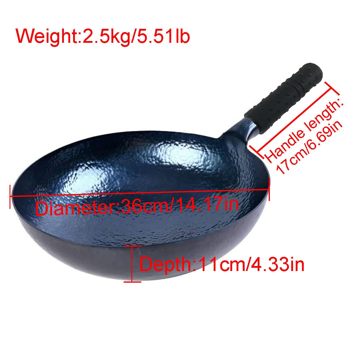 Chinese Iron Pot,Multipurpose Iron Woks,Stir-Fry Pan,Hand Forged No Coating Non-stick Pot,Wok,Suitable for gas stoves, Electric Hot Stoves,wood stoves, etc (Diameter 36cm/14.17in)