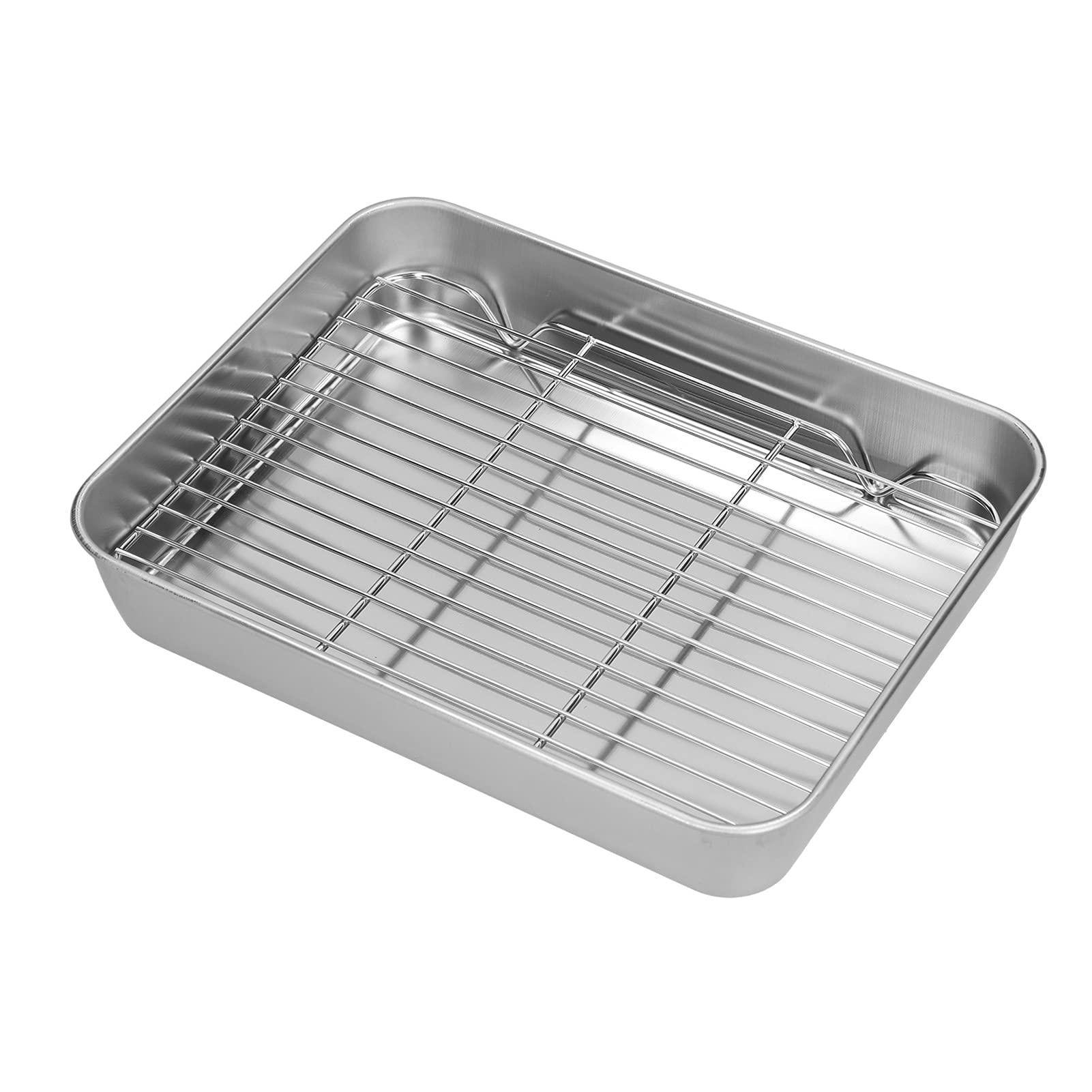 Roasting Pan, Stainless Steel Rectangular Baking Pan and Rack for Cooking Baking(23.5 * 17.5 * 5CM)