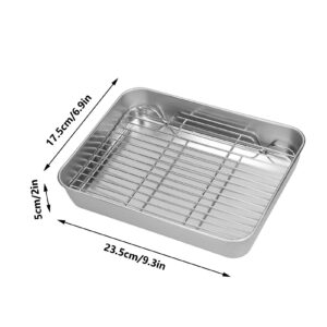 Roasting Pan, Stainless Steel Rectangular Baking Pan and Rack for Cooking Baking(23.5 * 17.5 * 5CM)