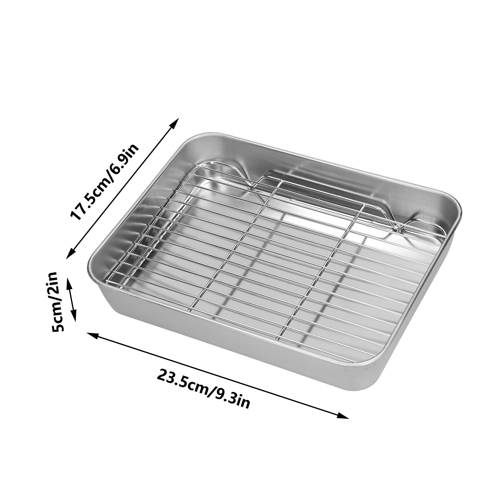 Roasting Pan, Stainless Steel Rectangular Baking Pan and Rack for Cooking Baking(23.5 * 17.5 * 5CM)