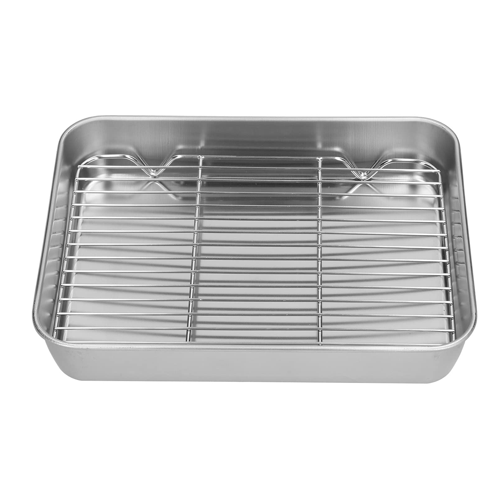 Roasting Pan, Stainless Steel Rectangular Baking Pan and Rack for Cooking Baking(23.5 * 17.5 * 5CM)