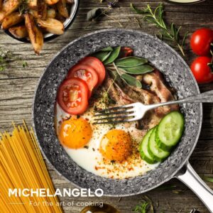 MICHELANGELO 8 Inch + 10 Inch + 12 Inch Frying Pan with Lid, Stone Skillets, Nonstick Stone Frying Pan with Stone-Derived Coating, Granite Frying Pan, Nonstick Frying Pans Set