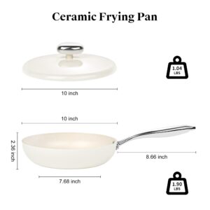 Frying Pans Nonstick - 10 Inch Ceramic Non Stick Frying Pan, 3.5 Qt Induction Saute Pan With Lid, Large Deep Frying Pan, Oven Safe Skillets NonStick Chefs Pans for Cooking Pan, PFOA Free Cookware Gift