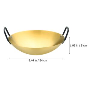 Cabilock Stainless Steel Cookware Stainless Steel Frying Cooking Pot 24cm Metal Stock Pot Stir Fry Pan Stewpot Skillet Round Bottom Wok Pan Binaural Wok for Kitchen Cooking Camping Cooking Set