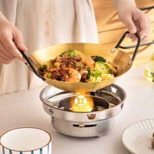 Cabilock Stainless Steel Cookware Stainless Steel Frying Cooking Pot 24cm Metal Stock Pot Stir Fry Pan Stewpot Skillet Round Bottom Wok Pan Binaural Wok for Kitchen Cooking Camping Cooking Set