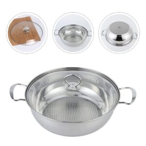 cabilock Stir Fry Pan 26cm Shallow Soup Pot with See Through Lid Safe Stainless Steel Pot Food Grade Heavy Duty Stock Pot Hot Pot Cookware Chinese Induction Shabu Pot