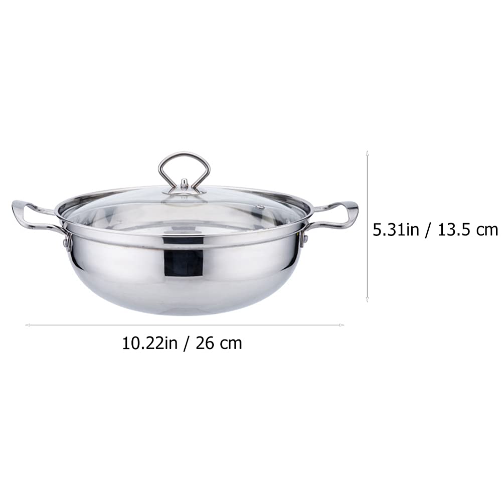 cabilock Stir Fry Pan 26cm Shallow Soup Pot with See Through Lid Safe Stainless Steel Pot Food Grade Heavy Duty Stock Pot Hot Pot Cookware Chinese Induction Shabu Pot