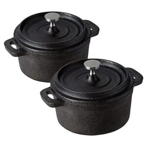 bruntmor enameled dutch oven pot with lid set of 2 in black | double cocotte cast iron dutch oven/deep crock pots .8 oz mini staub cocotte | seasoned cast non stick skillet bean cooking gifts.