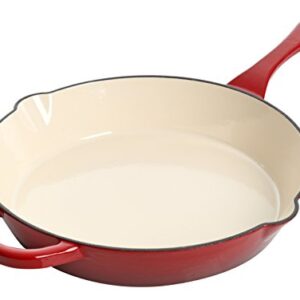 Crock Pot Artisan 12 Inch Enameled Cast Iron Round Skillet, Scarlet Red