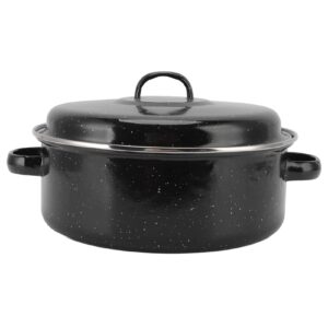 covered round roaster, non stick roasting pan with lid and shelf, speckled black large capacity multi use roaster pan, enamel broiler pan for turkey, meat, vegetables, sweet potatoes, chestnuts(26cm)