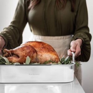 Kaiihome Roasting Pan with Nonstick Rack - 16 inch Stainless Steel Rectangular Turkey Pan with Non-stick U-Shaped Rack, Turkey Roaster Pan for Thanksgiving Party