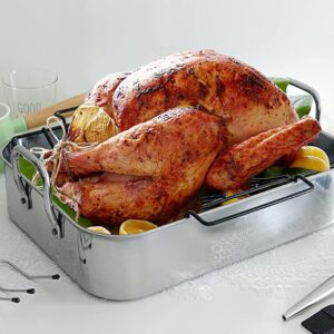 Kaiihome Roasting Pan with Nonstick Rack - 16 inch Stainless Steel Rectangular Turkey Pan with Non-stick U-Shaped Rack, Turkey Roaster Pan for Thanksgiving Party