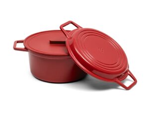 misen enameled cast iron dutch oven - premium quality thick core | chip-resistant enamel coating | versatile multi-purpose shape | wide handles for easy handling | ideal for everyday cooking | 7qt i red
