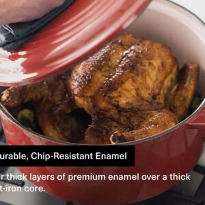 Misen Enameled Cast Iron Dutch Oven - Premium Quality Thick Core | Chip-Resistant Enamel Coating | Versatile Multi-Purpose Shape | Wide Handles for Easy Handling | Ideal for Everyday Cooking | 7QT I Red