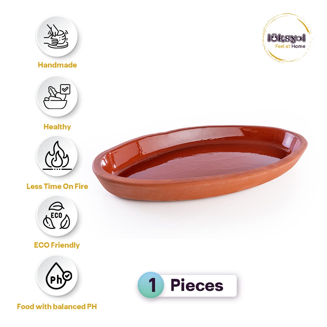 LUKSYOL Handmade Terracotta Oven Tray - Authentic Mexican Pottery for Tajine, Moroccan, Indian Cooking | Oven-Safe Clay Pan for Baking and Slow-Cooking | Lead-Free and Versatile Clay Cookware