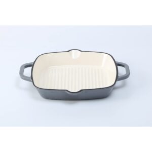 hawok enameled cast iron 10 inch deep square grill pan gray……