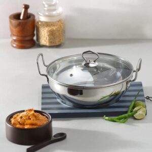 Vinod Cookware Stainless Steel Kadai with Lid 3.7 Liters, IKD 26