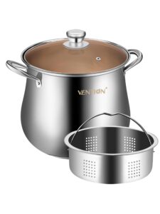 vention stainless steel stock pot with steamer, 7.8 quart stockpot with lid