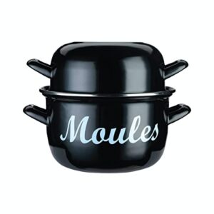 kitchencraft mussel pot, world of flavours, enamel dual-purposed lid, medium 18 cm (6.5''), black