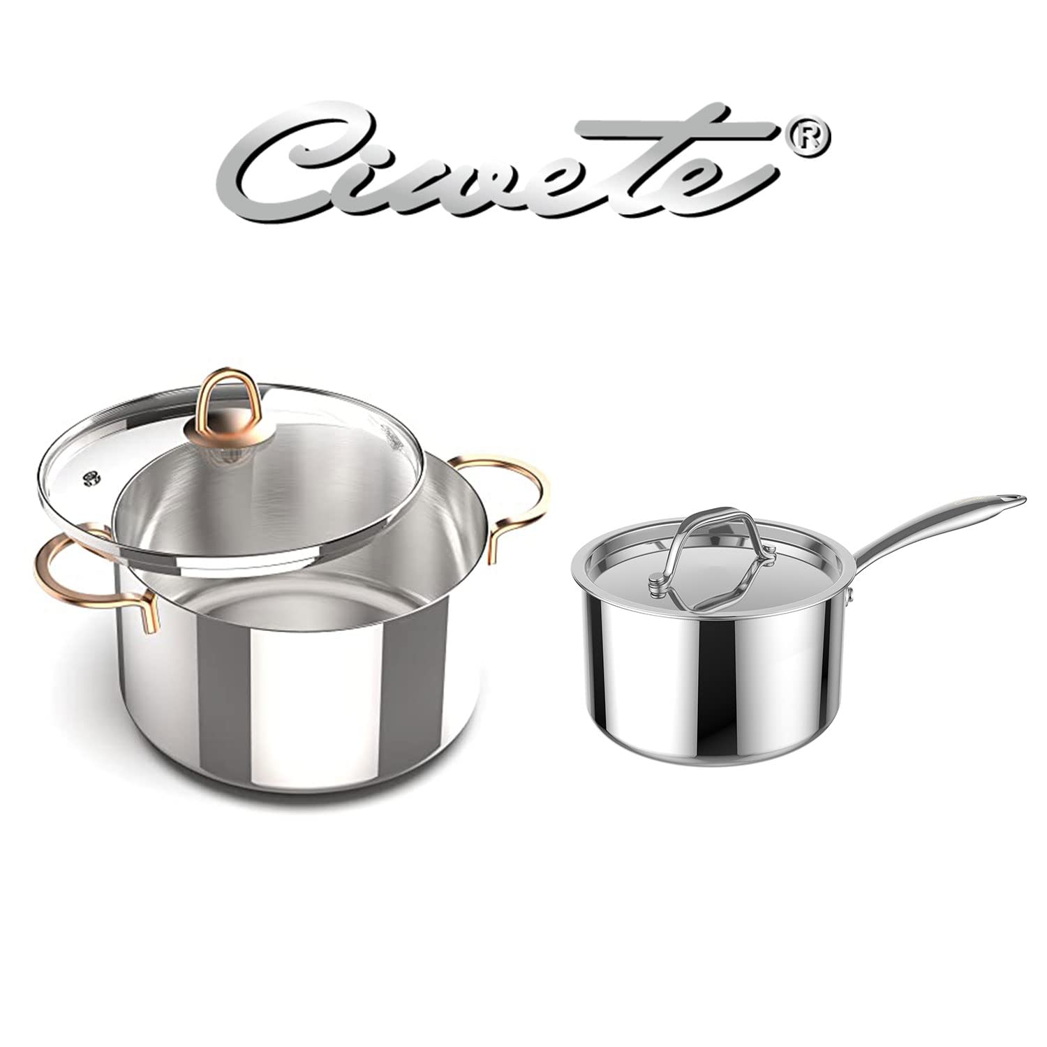 Ciwete Stainless Steel Stock Pot & Sacepan Set (8 Qt & 2 Qt)