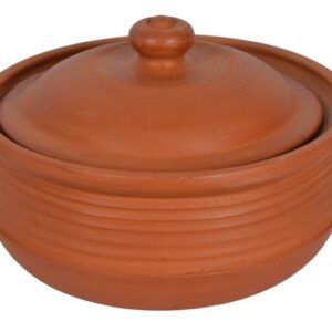 Village Decor Earthen clay cooking pot with lid (Capacity = 1000-1500 ml, Brown)