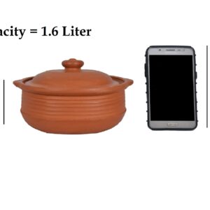 Village Decor Earthen clay cooking pot with lid (Capacity = 1000-1500 ml, Brown)