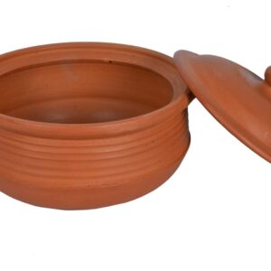 Village Decor Earthen clay cooking pot with lid (Capacity = 1000-1500 ml, Brown)